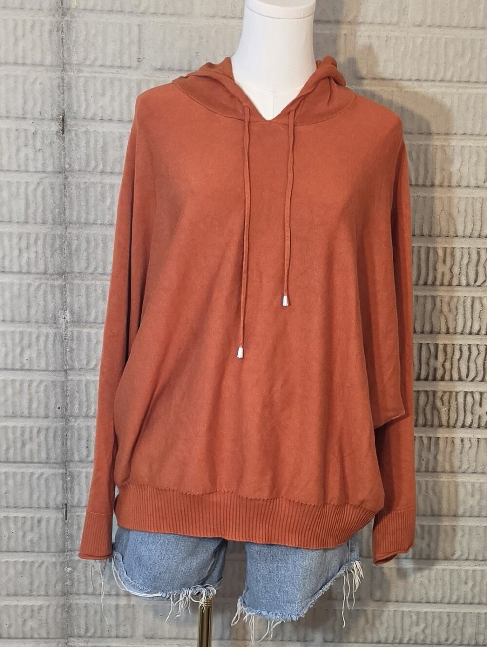 Cyrus Fall Orange Batwing Waffle Knit Hoodie XL